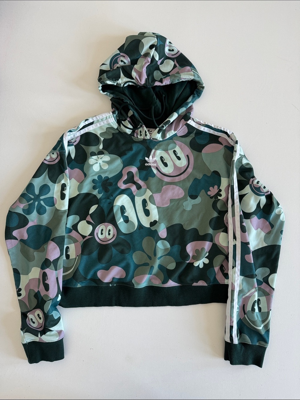 adidas Women’s Green & Pink Camo Smiley Hoodie